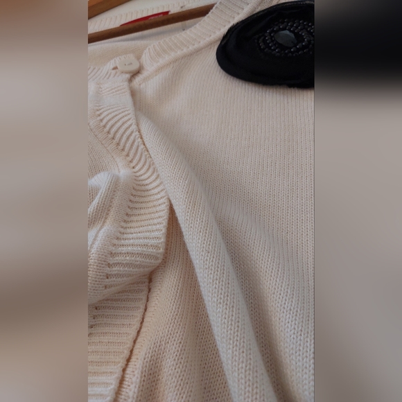 Cyrus M Long Sleeve Sweater with Top Button Closure Beaded Silk Flower Accent - Picture 8 of 8